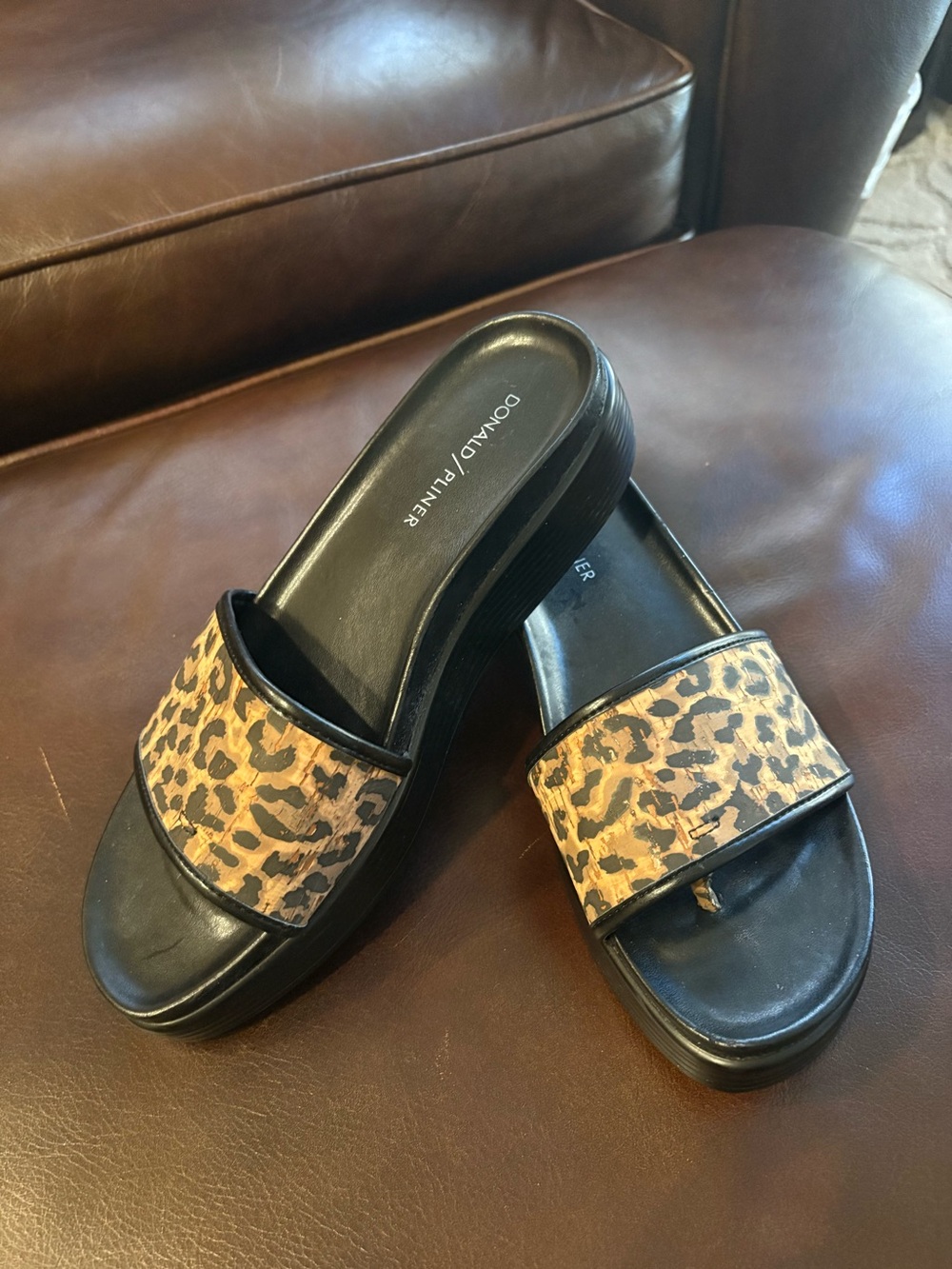 Donald J. Pliner Black Slide Sandals with Leopard Strap